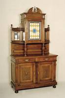 Aufsatzbuffet, deutsch, um 1880, GrÜnderzeit, Korpus Weichholz, Eiche massiv, Eichefurnier, Unterteil mit 2 TÜren und Schubladen, TÜrfÜllungen ...