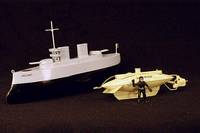 U-Boot "Sea Wolf", England, Sutcliffe, 50er Jahre, Blech gelb lackiert, Federwerk, L. ca. 24 cm, im orig. Karton