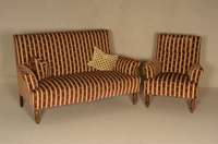 Sofa und Sessel, deutsch, um 1890, Gestell Buche massiv, alt belassen, original Federkern, Mohairbezug in altrosa und beige, in sich gemustert, ...