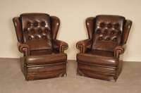 Sessel, wohl England, sogenannter Wingchair, hochlehnig, loses Kissen, RÜcken genoppt und geheftet, rotbraunes Leder von guter QualitÄt, ...