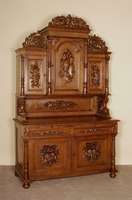 Aufsatzbuffet, deutsch, um 1880, Korpus Weichholz, Eiche massiv, Eichefurnier, auf KugelfÜßen, Lisenen mit gedrechselten VollsÄulen kanneliert, ...