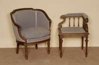 Salonsessel, deutsch, um 1870, Louis-XV-Stil, Buche massiv, nußbaumfarben gebeizt, gedrechselte Beine, kanneliert, gebogene RÜckenlehne, ...