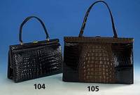 Krokoledehandtasche, 60er Jahre, Farmalligator, dunkelbraun, Gebr.-Sp., ca. 31 x19 cm