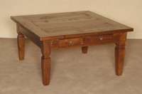 Couchtisch, Kolonialstil, im Stil von 1910, Teakholz massiv, dunkel gebeizt und lackiert, Beine leicht konisch, 2 Schubladen, Gebrauchsspuren, ...