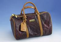ESCADA-Tasche, 2 Tragegriffe, grÜn-beige- rotes Muster, Schloß (SchlÜssel fehlt!), ca. 18 x 22 x 39 cm, Gebr.-Sp.