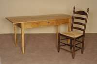 KÜchentisch, deutsch, um 1870/80, Weichholz, Beine Buche massiv, mit Schublade, teilrestauriert, unter Verwendung alten Holzes, leichte ...