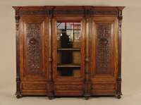 Schrank, deutsch, um 1880, GrÜnderzeit, Korpus Weichholz/Hartholz, z.T. Mahagoni massiv, Mahagonifurnier, KugelfÜße, Fußleiste 4-fach ...