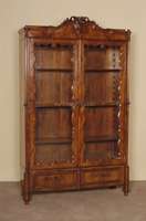 Vitrinenschrank, deutsch, um 1870, Louis-Philippe, Korpus Weichholz, Mahagonifurnier gespiegelt, unten 1 Schublade, auf Rahmen gearbeitet, ...