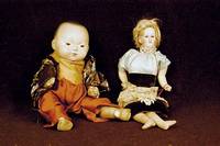 Porzellankopfpuppe, Armand Marseille, 30er/40er Jahre, asiatisches Baby, MassegliederkÖrper, Steifgelenke, diese z.T. best., schÖne Bemalung, H. ...