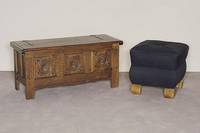 ArtDeco-Hocker/Pouf, Frankreich, um 1920, FÜße Nußbaum, neu aufgearbeitet und bezogen, ca. 46x48x48 cm