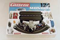 Carrera-Bahn, Ende 60er/ Anfang 70er Jahre, Monaco 124, mit Steilkurve, dazu ein RundenzÄhler, mit Schienen und Autos, bespielt , z. T. besch., ...