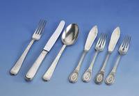 Besteck fÜr 12 Personen, deutsch Fa. Bahner, DÜsseldorf, Entwurf wohl BOTT 1939, 800er Silber, best.aus: 12 Menuegabeln, 12 MenuelÖf- fel und ...