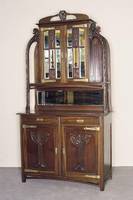 Aufsatzbuffet, Holland, um 1900, Jugendstil, Korpus Weichholz, Mahagoni massiv, Mahagonifurnier, Unterteil FÜllungen mit Flachschnitzereien, ...