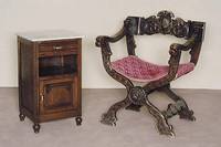 NachtschrÄnkchen, Frankreich, um 1900, Eiche massiv, auf KugelfÜßen, 1 TÜr und Schubalde, offenes Ablagefach, neu lackiert und gewachst, ...