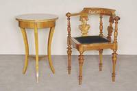 Schreibtischeckstuhl, deutsch, im GrÜnderzeitstil, Kirschbaum massiv, reiche Drechselarbeit, Zarge in sich leicht geschwungen, Balusterbeine, ...