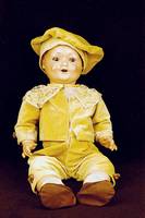 Massekopf-Baby, 40er Jahre, Sonnenberg, MassegliederkÖrper, Steifgelenke, braune Paperweightaugen, diese l. defekt, offener Mund, 2 ZÄhnchen ...