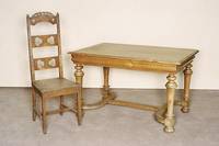 Tisch, deutsch, um 1870, Barockstil, Eiche massiv, vier gedrechselte Tischbeine durch Profilleisten gegenseitig verbunden, Tischplatte abgerundete ...