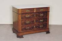 Kommode, deutsch, um 1870, Korpus Weichholz und Eiche, Nußbaum massiv, Wurzelnußfurnier, 3 große und 2 kleine SchÜbe, mit gespiegeltem ...