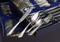 Besteck fÜr 12 Personen, 800er Silber, Modell Frederike, um 1900, Meistermarke BSF, best. aus: 12 Messer (Griffe gefÜllt, Klingen Stahl), 12 ...
