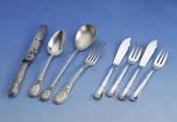 Fischbesteck fÜr 6 Personen, deutsch 30er Jahre, spÄtes Art-Deco, 800er Silber, Meistermarke KA = Gerber & Co., GÖrlitz, frÜher Karl ...