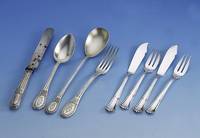 Besteck fÜr 6 Personen, deutsch um 1900, 800er Silber, Bahner DÜsseldorf. Vertreiber Eugen Marcus, Bes.-Monogr. H, graviert, best. aus: 6 ...