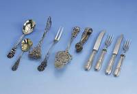 Obstbesteck fÜr 6 Personen, deutsch um 1900, 800er Silber, Bahner DÜsseldorf. Vertreiber Eugen Marcus, Bes.-Monogr. H, graviert, best. aus: 6 ...