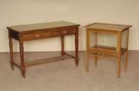 Damenschreibtisch, England, um 1900/20, frÜhviktorianischer Stil, Korpus Mahagoni und Limbaholz, original BeschlÄge, 2 SchÜbe, Fußleiste, ...