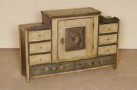 Bauernschrank zum HÄngen, sÜddeutsch, um 1830 , Weichholz bemalt, Blumendekor, unten 2 Schubladen, TabernakeltÜr, seitich jeweils 3 Schubladen, ...
