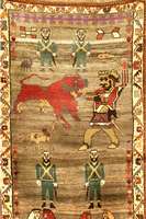 Gabbeh, Persien, ca. 40 Jahre, Wolle auf Wolle, ca. 170 x 105 cm, SchÄtzwert: 700.- EURO, EHZ: 2. Kampf zwischen LÖwen und Mensch im Fond. ...