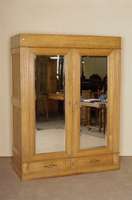 Kleiderschrank, deutsch, um 1920, Eiche massiv, Weichholz, zweitÜriges MÖbel, facettiertes Spiegelglas, schlichte AusfÜhrung , seitliches ...