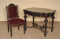 6 StÜhle, Frankreich, um 1870, Eiche schwarz gefasst, Louis-XVI, RÜckenlehne mit gedrechselten SÄulen, Abschlußschnitzerei, Stuhlbeine ...