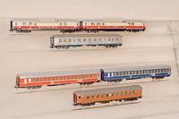 Konvolut 7 Personenwagen, MÄrklin, 80er Jahre, Spur HO, 2 x 4072, 4073, 4153, 4150, 4151, 4152, alle im orig. Karton, min. bespielt
