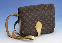 UmhÄngetasche LOUIS-VUITTON, "Cartouchiere", braunes Monogramm-Canvas mit Ledertrageriemen und -verschluß, 2-fach unterteilt, ...
