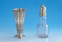 Zuckerstreuer, um 1786, Petersburg, 84er Silber, Kristallglas geschnitten und geschliffen, facett., best., Meistermarke HM unged., nicht bei ...