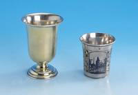 Wodka-Becher, Moskau um 1892, 84er Silber, tauschiert (ber.), in Kartusche: Kirche und AmtsgebÄude, H ca. 6.5 cm, verbeult, Meistermarke nicht ...