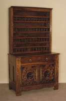 Aufsatzschrank, Frankreich/Normandie, um 1835, datiert, Nußbaum massiv, Schnitzereien aus dem Vollholz, aus dicken Brettern gefertigt, bÄuerlich, ...
