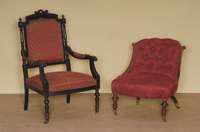 Stuhlsessel, Frankreich, um 1870, Louis-XVI, Eiche massiv, schwarz gefaßt, Korpus stark beschnitzt, mit eingelassenen gedrechselten SÄulen, ...