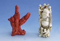 Guan-Yin aus Koralle, 60er Jahre, fÜr den europÄischen Markt, sehr schÖner warmer Rotton (nicht gefÄrbt), H. ca. 17.5 cm