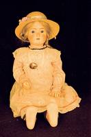 Große Porzellankopfpuppe, Catterfelder Puppen- fabrik, um 1915, Kurbelkopf, Kugelgelenke, blaue Paperweightschlafaugen, offener Mund, vier ...