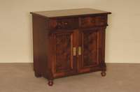 Halbschrank, deutsch, um 1880, Korpus Weichholz, Nußbaumfurnier, auf KugelfÜßen, Lisenen kanneliert, 2 TÜren und 2 Schubladen, BeschlÄge ...