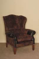 Ledersessel, im englischen Stil von 1920, sogenannter Wingchair, konische Beine, antik like suède abgesetzt mit schwarzem Rindsleder, loses ...