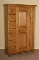 Brotschrank, deutsch/Mecklenburg, um 1880/90, Weichholz, Schlagleiste versperrt die Schubladen, FÜllungen vielfach gerillt, Schubladen ...