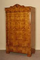Schrank, deutsch, um 1860, Korpus Weichholz, Birkefurnier, Louis-Philippe-Stil, seitlich abgeplattet, 1-tÜrig, sogenannter Blender, poliert, ...