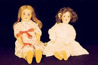 Porzellankopfpuppe, um 1920, GebrÜder Borgfeld, fÜr den amerikanischen Markt hergestellt, MassegliederkÖrper, blaue Paperweightaugen, offener ...