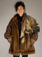 Nerz-Longjacke mit LederÄrmeln, Gr. 44/46, Innenlabel: Michael GÜnzel, Pelze, Mannheim, gemustertes Innenfutter, Ärmel mit Nerzman- schetten, ...
