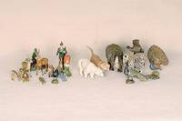 Konvolut Elastolin/Lineol, 30er Jahre, Zootiere, Nashorn, EisbÄr, BraunbÄr, Zebra, 2 BÜffel mit Kalb, Wildpferd, Storchenpaar mit Nest, 2 ...