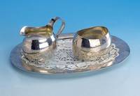 Zuckerschale und Sahnegießer auf Tablett, 900er Silber, Silberschmied: Ed. Wollenwebe r/;MÜnchen, 30/40er Jahre, Einzelanfertigung, reine ...