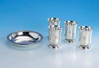 Konvolut Anbietschale und 4 Becher, Meistermarke Grimminger SchwÄbisch-GmÜnd, Schale 835er Silber, D ca. 18.5 cm, um 1920/30 Becher 925er ...