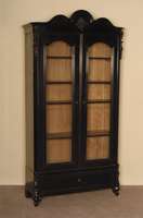 WÄsche- bzw. Vielzweckschrank, deutsch, um 1860/70, Korpus Weichholz, Eiche massiv bzw. Eichefurnier, schwarz gelackt, sogenanntes 2. Barock, ...