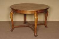 Ausziehtisch, deutsch, um 1900, Nußbaum massiv, Nußbaumfurnier, Korpus z.T. Weichholz und Buche, Barockstil, Beine verschrÄnkt, ausziehbar, ...